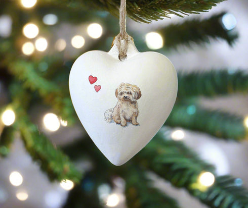 Havanese Fawn Ceramic Heart Bauble
